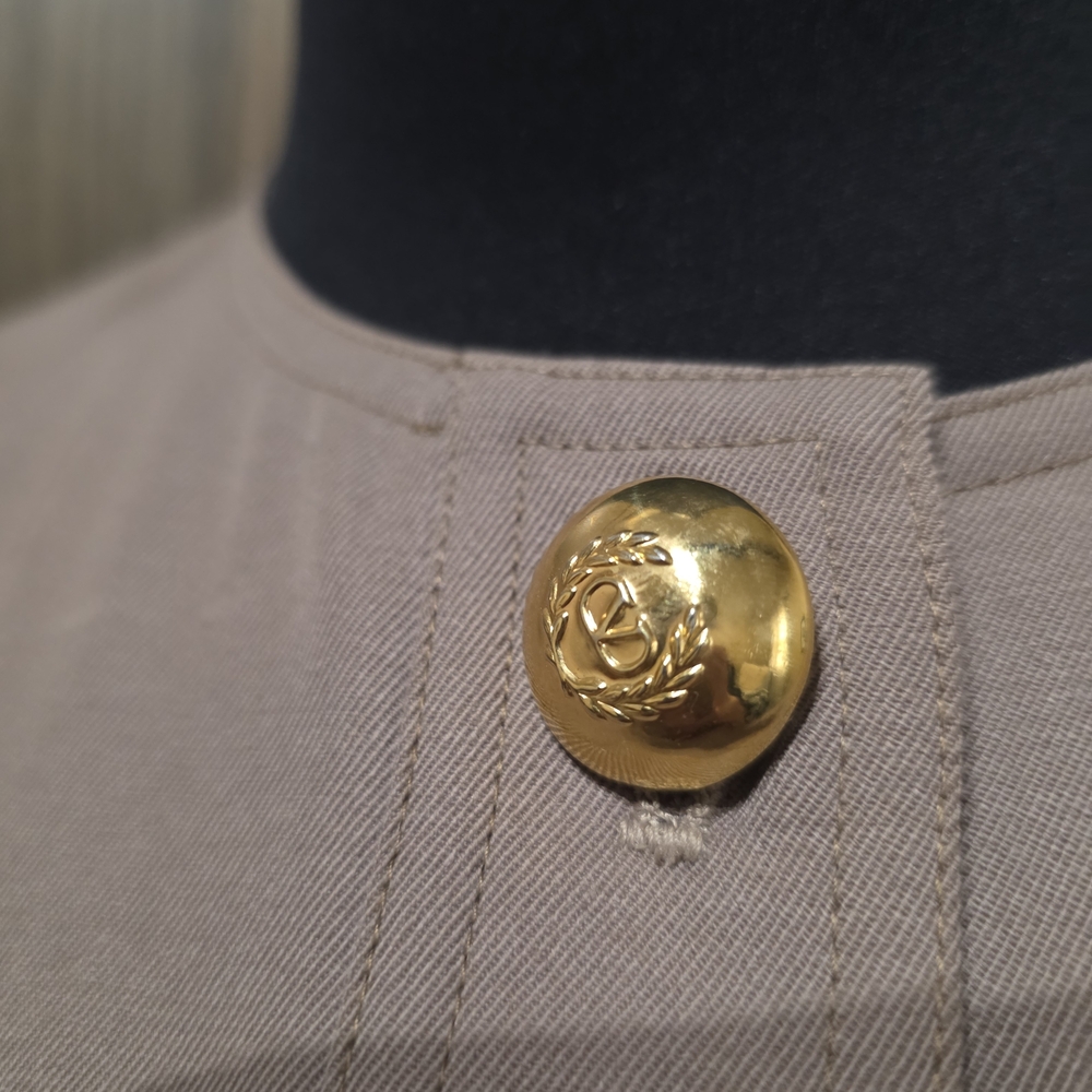 Valentino Long Sleeve Dress in Taupe with Gold Buttons - Picture 3 of 5